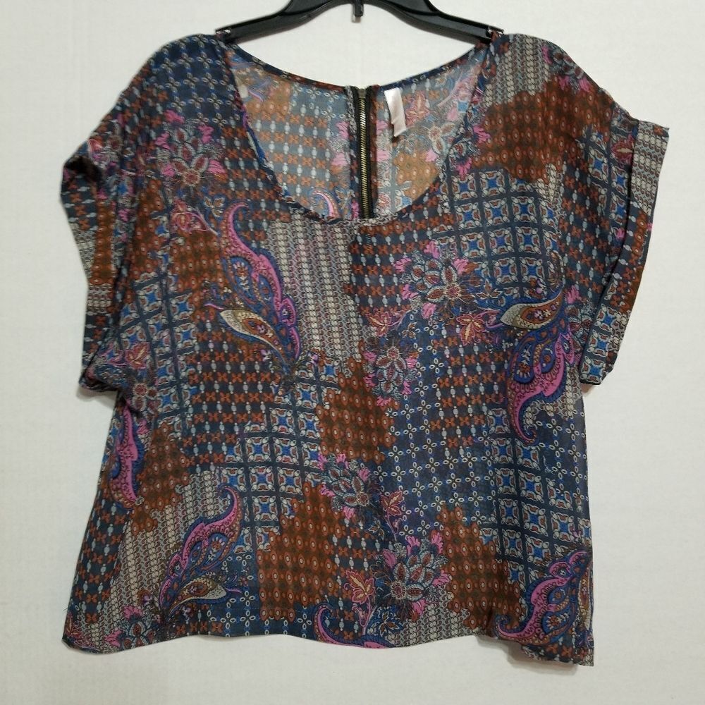 xhilaration Zipper Back Scoop‎ Neck Paisley Blouse Size XL